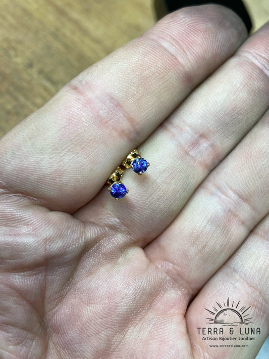 Boucles d’oreilles en or jaune 18 carats et Saphirs bleus de Ceylan AAA/VVS