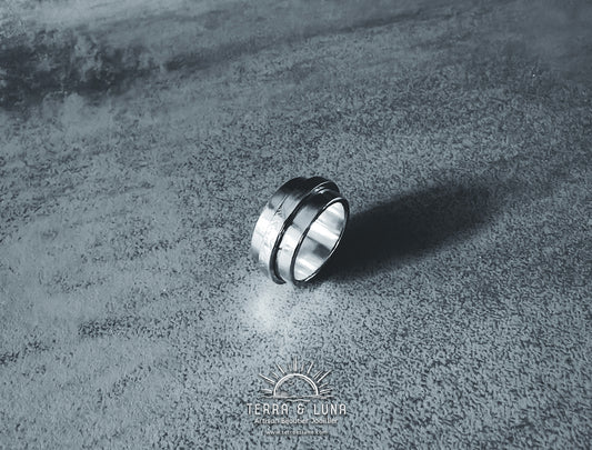 Bague large trois anneaux en Argent 925 martelée et polie