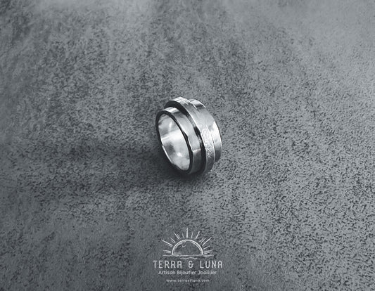 Bague large trois anneaux en Argent 925 martelée et polie