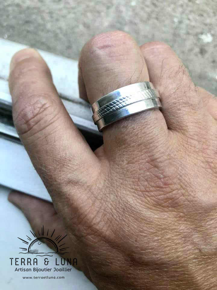 Bague large trois anneaux en Argent 925 martelée et polie