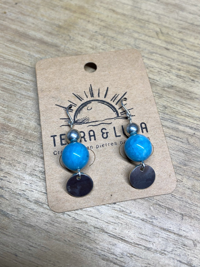 Boucles d'oreilles en perles naturelles d'aigue Marine et Argent