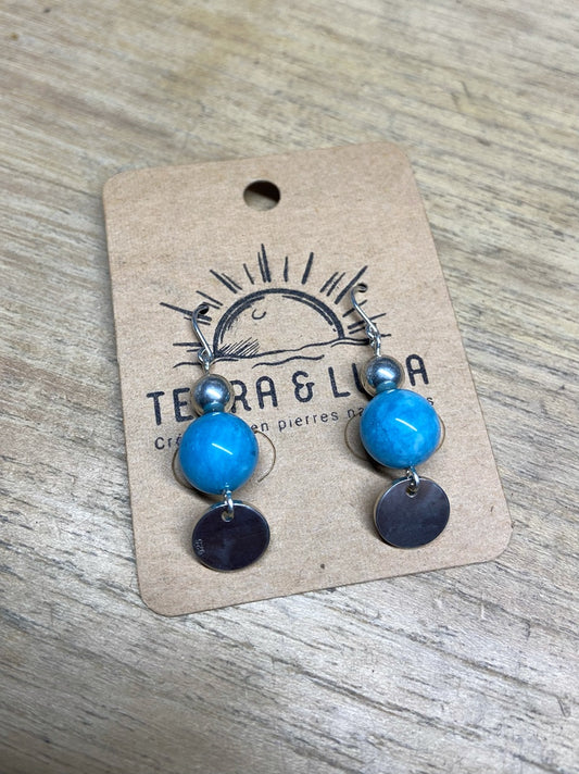Boucles d'oreilles en perles naturelles d'aigue Marine et Argent