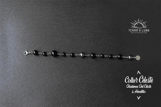 Bracelet Céleste en perles naturelles d'Obsidienne Oeil Céleste et Hématites