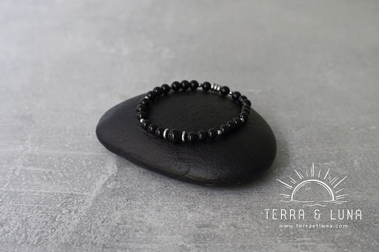 Bracelet en perles naturelles d'Onyx noir, Bracelet élastique mixte en perles naturelles 6mm