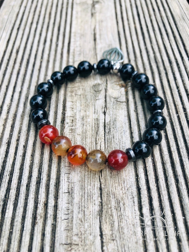 Bracelet en perles naturelles d'Onyx et Agate de Madagascar, Bracelet élastique mixte en perles naturelles