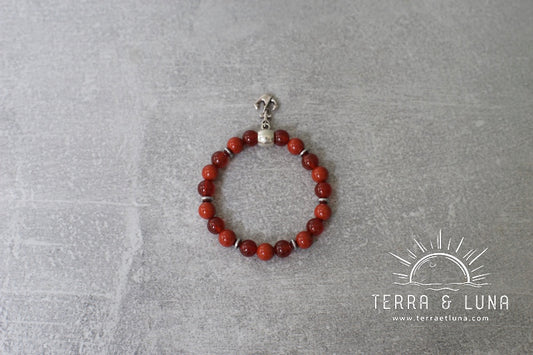 Bracelet en perles naturelles de Jaspe rouge et Cornaline, Bracelet élastique mixte en perles naturelles
