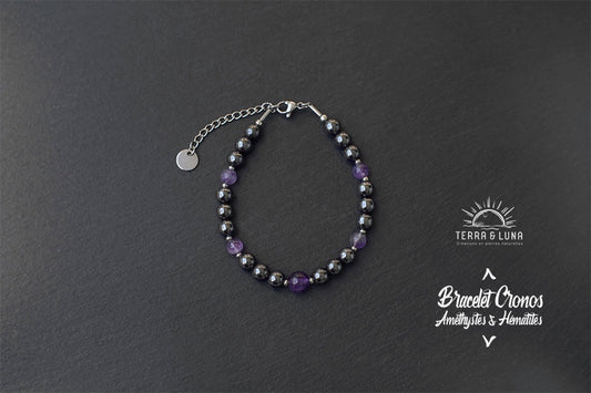 Bracelet Premium Cronos en perles naturelles monté sur câble acier avec fermoir, version 6mm