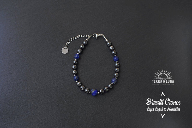 Bracelet Premium Cronos en perles naturelles monté sur câble acier avec fermoir, version 6mm