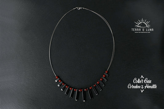 Collier Gaia en perles naturelles de Cornaline et Hématites