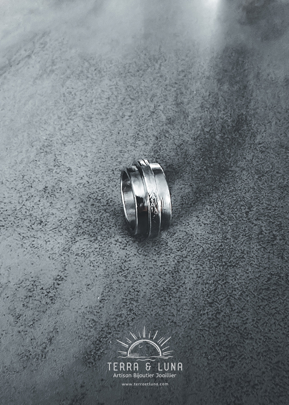 Bague large trois anneaux en Argent 925 martelée et polie