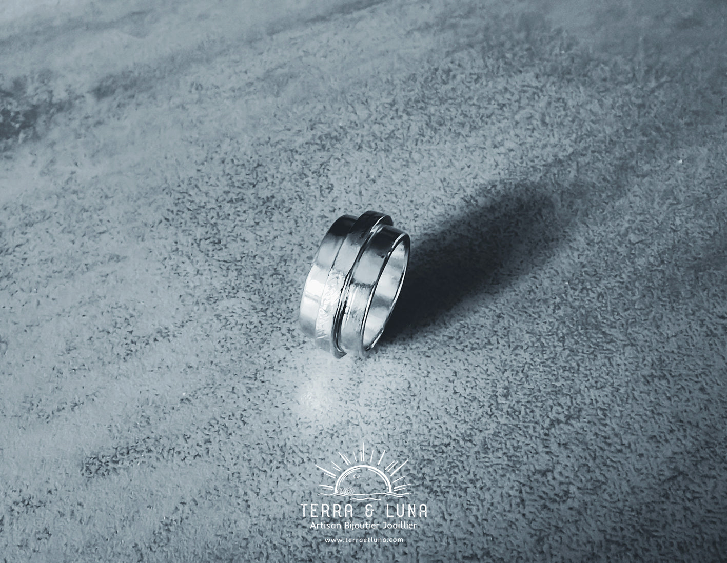 Bague large trois anneaux en Argent 925 martelée et polie