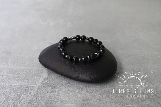 Bracelet en perles naturelles d'Onyx noir, Bracelet élastique mixte en perles naturelles 8mm